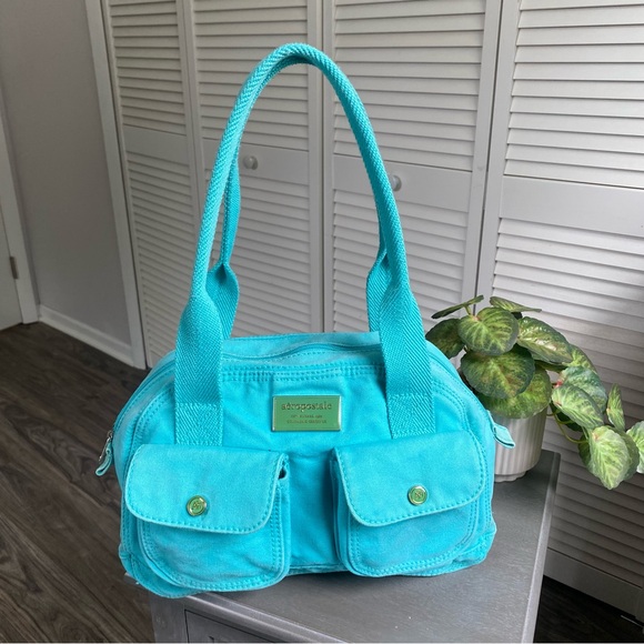 Y2K 2009 Aeropostale Teal Blue Canvas Bowler Duffle Bag - Picture 1 of 9